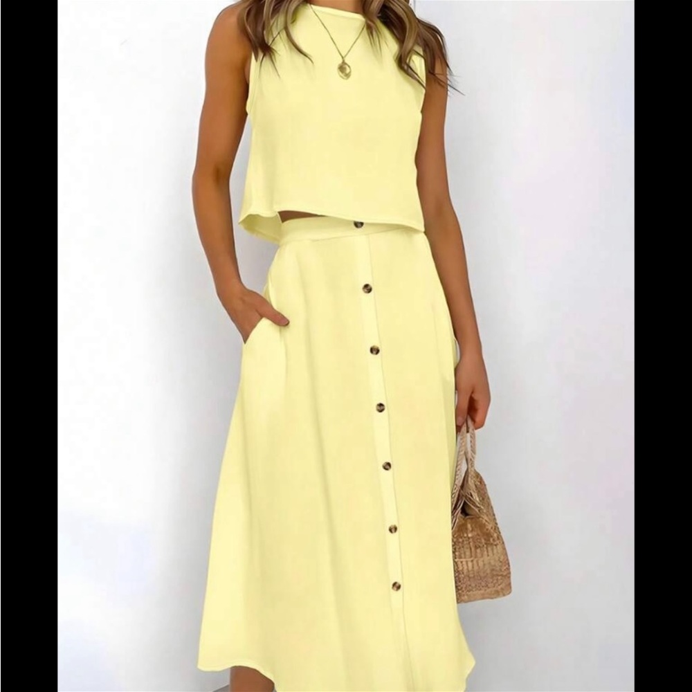Yellow Sleeveless Top and Skirt Set
